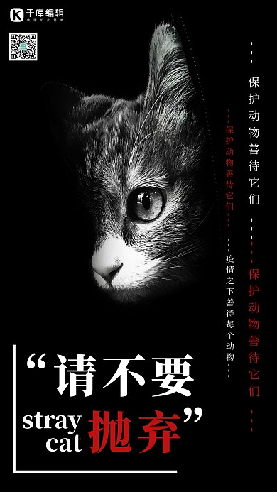 千库编辑原创简约流浪猫保护动物海报