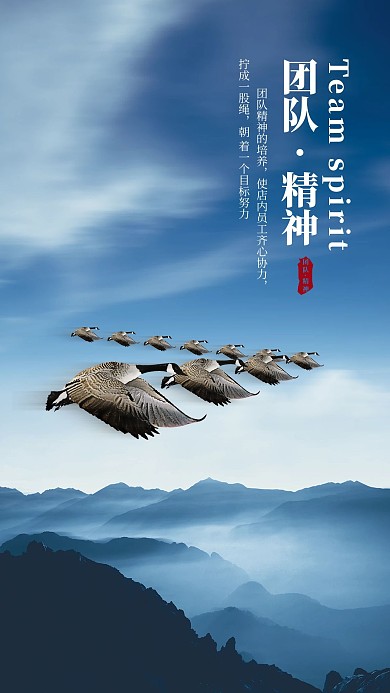 企业文化蓝色团队精神海报