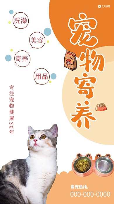 宠物寄养萌宠橙色温暖宣传海报