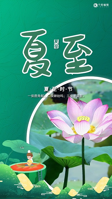 夏至节气荷花绿色简约海报