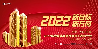 年年会城市红金大气展板