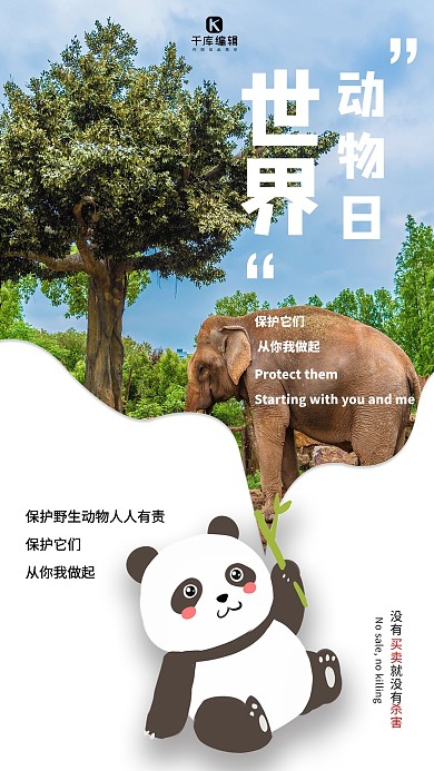 世界动物日熊猫白色创意海报
