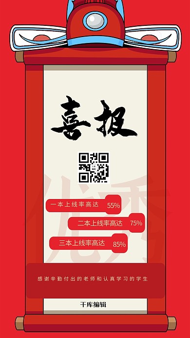 高考喜报状元榜红色创意海报