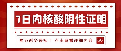春运防疫核酸证明大字红色公众号首图