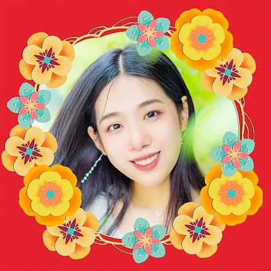 新年花朵剪纸花框