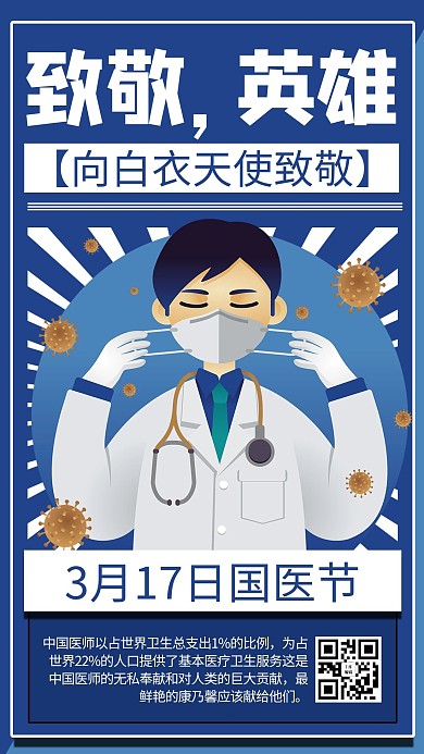 国医节医师蓝色商务风手机海报