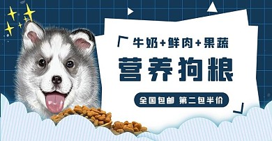 宠物用品狗粮蓝色简约电商banner