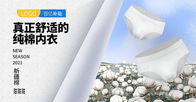 新疆棉花内裤蓝色手绘电商横版
