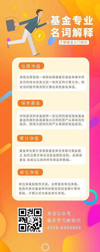 基金名词金融黄色渐变营销长图