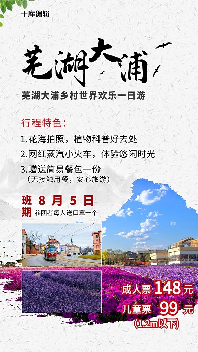 芜湖大浦门票促销乡村世界白色简约海报