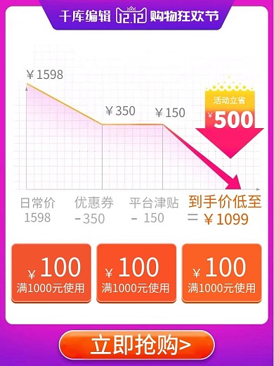 双十二价格曲线紫色简约电商主图