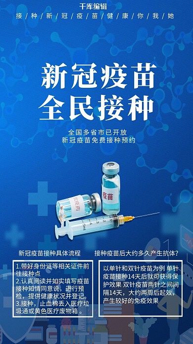 新冠疫苗药品蓝色创意海报