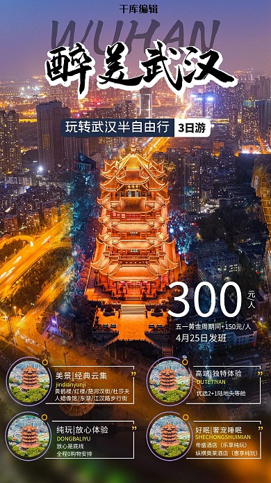 醉美武汉滕王阁旅游灯光摄影图海报