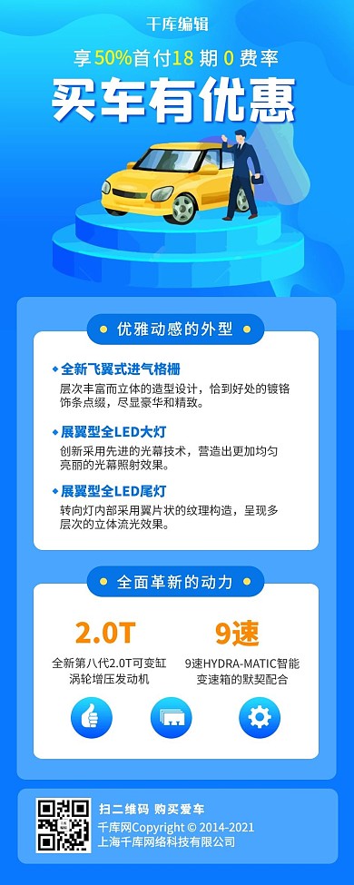 买车优惠活动买车优惠活动蓝色卡通营销长图