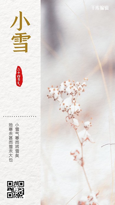二十四节气小雪米色小清新海报
