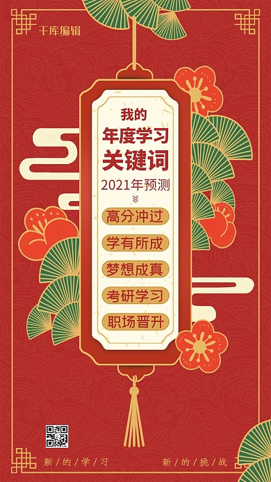 年度关键词我的学习关键词红色中国风海报