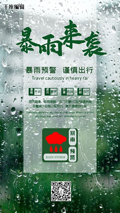 暴雨来袭预警安全出行海报