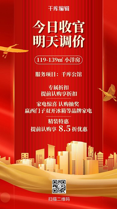 调价通知房地产红色简约海报