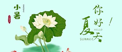 小暑节气荷叶简约风公众号首图