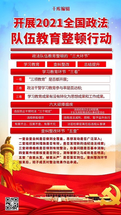 政法队伍教育整顿红色简约海报