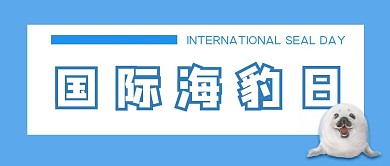 国际海豹日文字蓝色扁平公众号首图