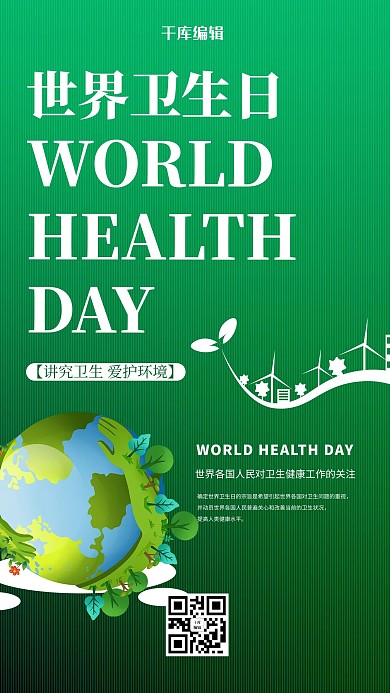 世界卫生日保护环境绿色简约海报