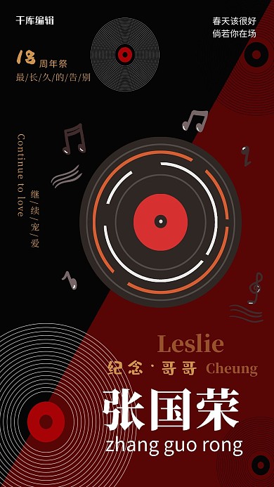 创意大气哥哥张国荣十八周年祭宣传海报