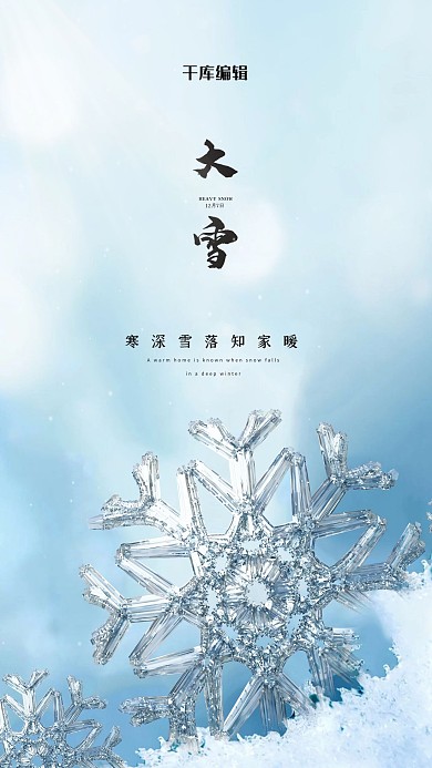 二十四节气大雪白色简约海报