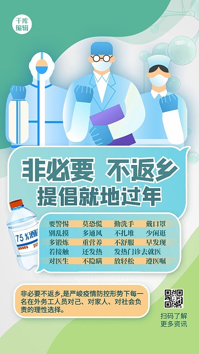 非必要不返乡人物绿色扁平海报
