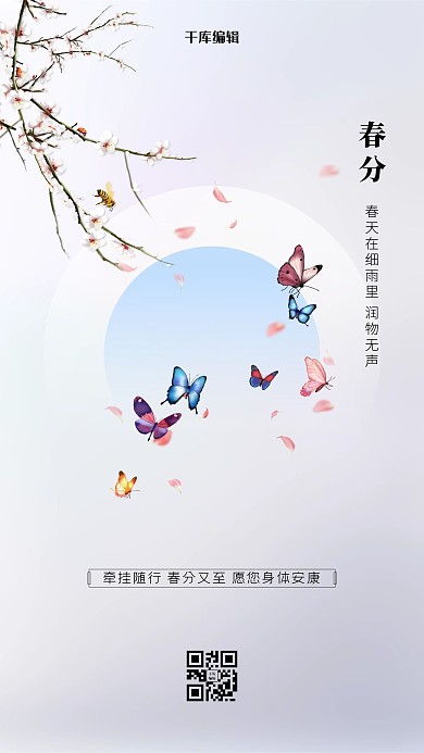 春分蝴蝶灰色创意海报