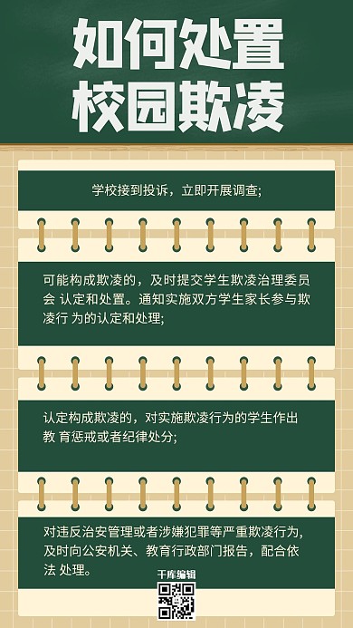 如何处置校园欺凌绿色简约手机海报