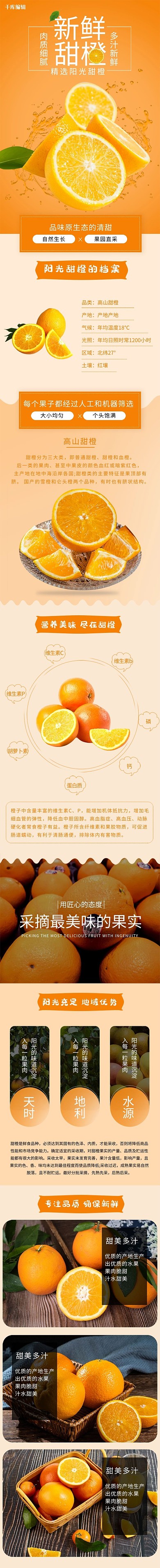 水果橙子橙子橘子橙色白色简约电商详情页