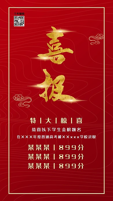 简约红色高端大气喜报宣传海报