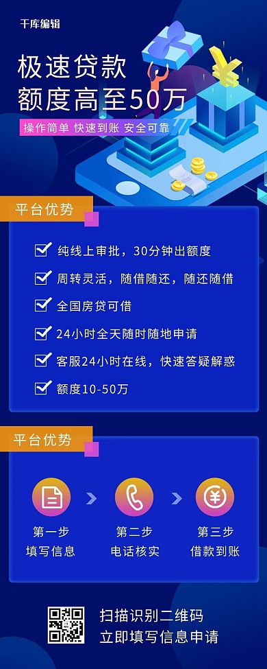 营销长图金融理财蓝色渐变长图