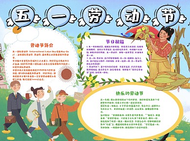 清新风卡通五一劳动节小报word手抄报