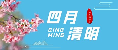 清明节蓝天赏花蓝色文艺小清新公众号首图