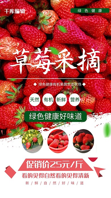 采摘草莓粉色简约海报