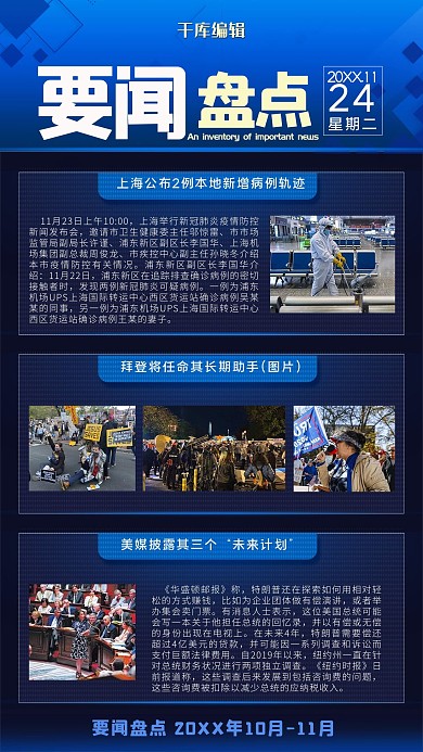要闻盘点图片、字体蓝色清新海报