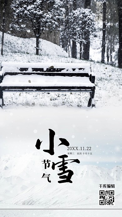 小雪雪景白色写实海报