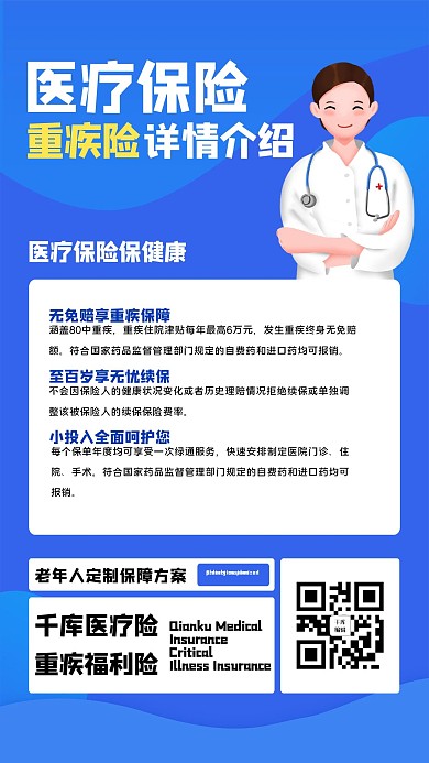 重疾险医生蓝色创意海报