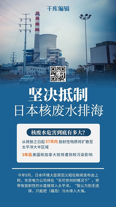 核废水工厂蓝色简约风海报