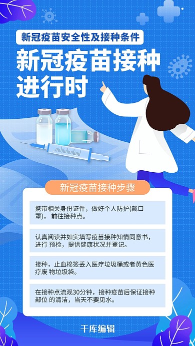 新冠疫苗接种疫苗蓝色扁平风海报