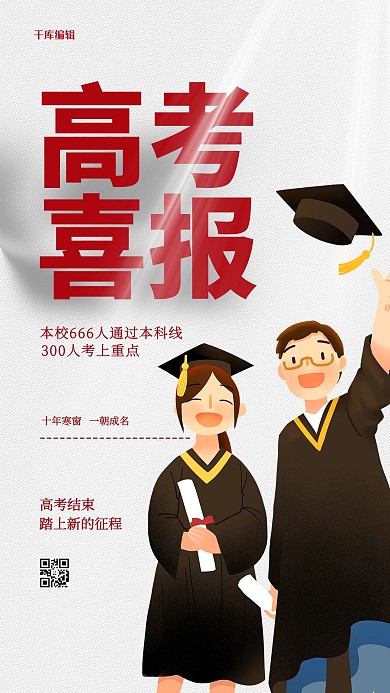 高考喜报毕业生红色简约海报