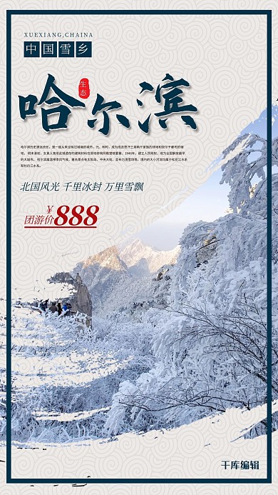 哈尔滨雪景灰色简约风海报