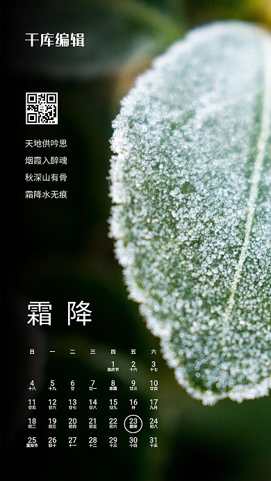 二十四节气 霜降绿简约海报