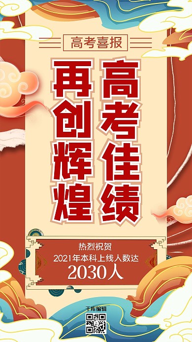 高考喜报祥云红色国潮海报