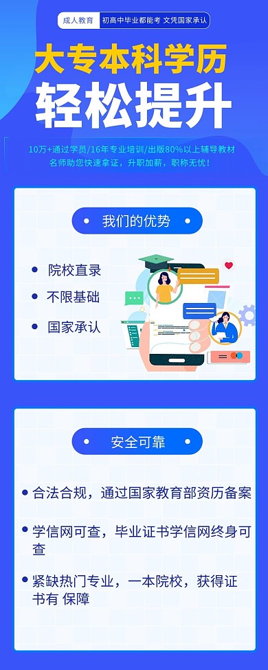 成人教育学习培训蓝色简约长图