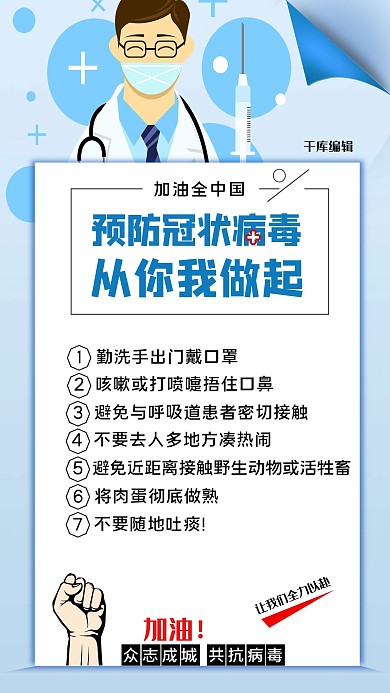 防冠状病毒医生蓝色简约海报