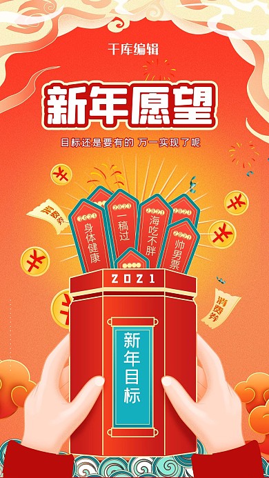新年愿望2021目标红色创意海报