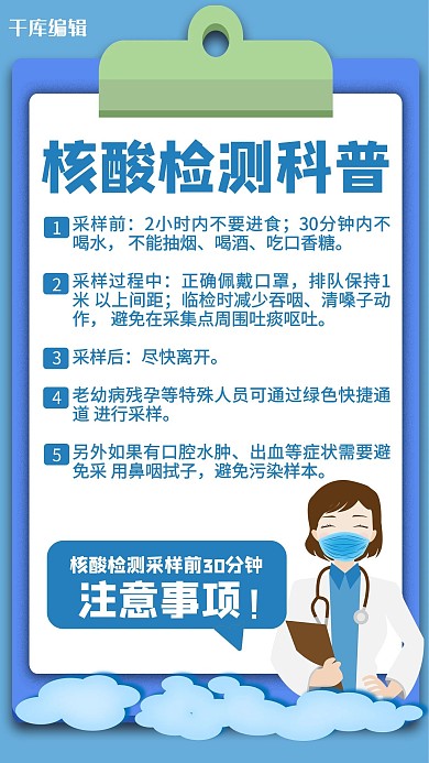 核酸检测科普医生蓝色简约手机海报